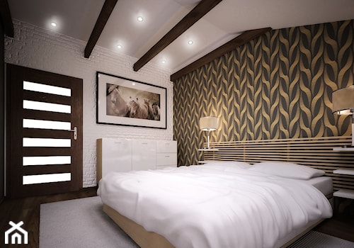 Projekt aranżacji sypialni - Średnia duża biała brązowa sypialnia, styl nowoczesny - zdjęcie od 3ESDESIGN