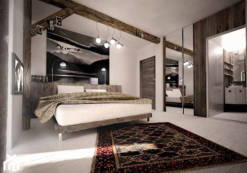 Aranżacja sypialni - Średnia biała sypialnia z łazienką, styl rustykalny - zdjęcie od 3ESDESIGN