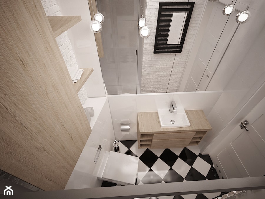 Projekt łazienki Kraków -jedna łazienka w trzech odsłonach - Mała bez okna z lustrem łazienka, styl minimalistyczny - zdjęcie od 3ESDESIGN