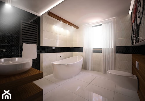 Łazienka black&white - Średnia łazienka z oknem, styl nowoczesny - zdjęcie od 3ESDESIGN