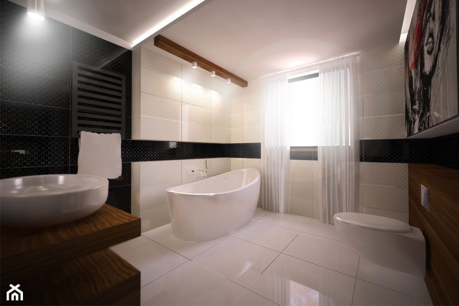 Łazienka black&white - Średnia łazienka z oknem, styl nowoczesny - zdjęcie od 3ESDESIGN