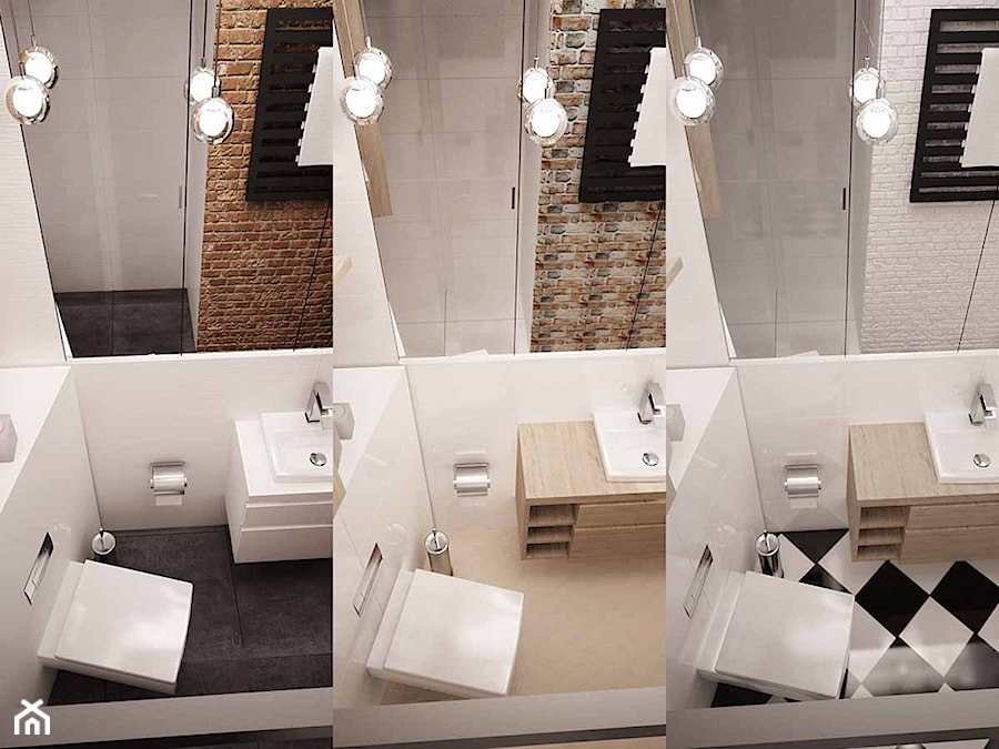 Projekt łazienki Kraków -jedna łazienka w trzech odsłonach - Mała bez okna łazienka, styl nowoczesny - zdjęcie od 3ESDESIGN