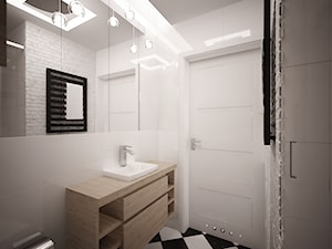Projekt łazienki Kraków -jedna łazienka w trzech odsłonach - Mała bez okna z lustrem łazienka, styl minimalistyczny - zdjęcie od 3ESDESIGN