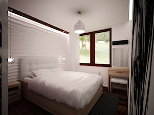 aranżacja małego mieszkania - Mała biała z panelami tapicerowanymi sypialnia, styl nowoczesny - zdjęcie od 3ESDESIGN