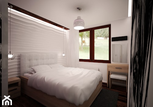 aranżacja małego mieszkania - Mała biała z panelami tapicerowanymi sypialnia, styl nowoczesny - zdjęcie od 3ESDESIGN