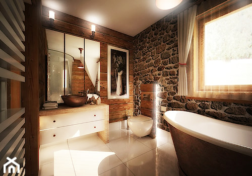 Łazienka w stylu zakopiańskim - Duża łazienka z oknem, styl tradycyjny - zdjęcie od 3ESDESIGN