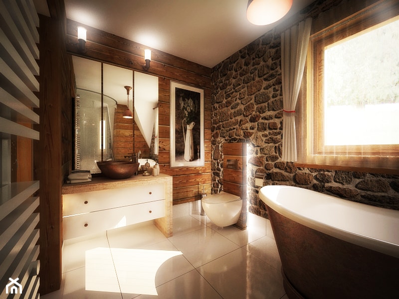 Łazienka w stylu zakopiańskim - Duża łazienka z oknem, styl tradycyjny - zdjęcie od 3ESDESIGN - Homebook