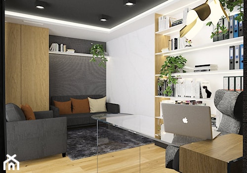 Projektowanie wnętrz Kraków -domowe biuro - Średnie w osobnym pomieszczeniu z sofą białe szare biuro, styl tradycyjny - zdjęcie od 3ESDESIGN