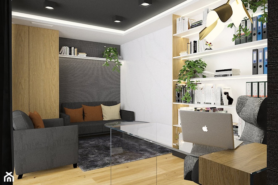 Projektowanie wnętrz Kraków -domowe biuro - Średnie w osobnym pomieszczeniu z sofą białe szare biuro, styl tradycyjny - zdjęcie od 3ESDESIGN