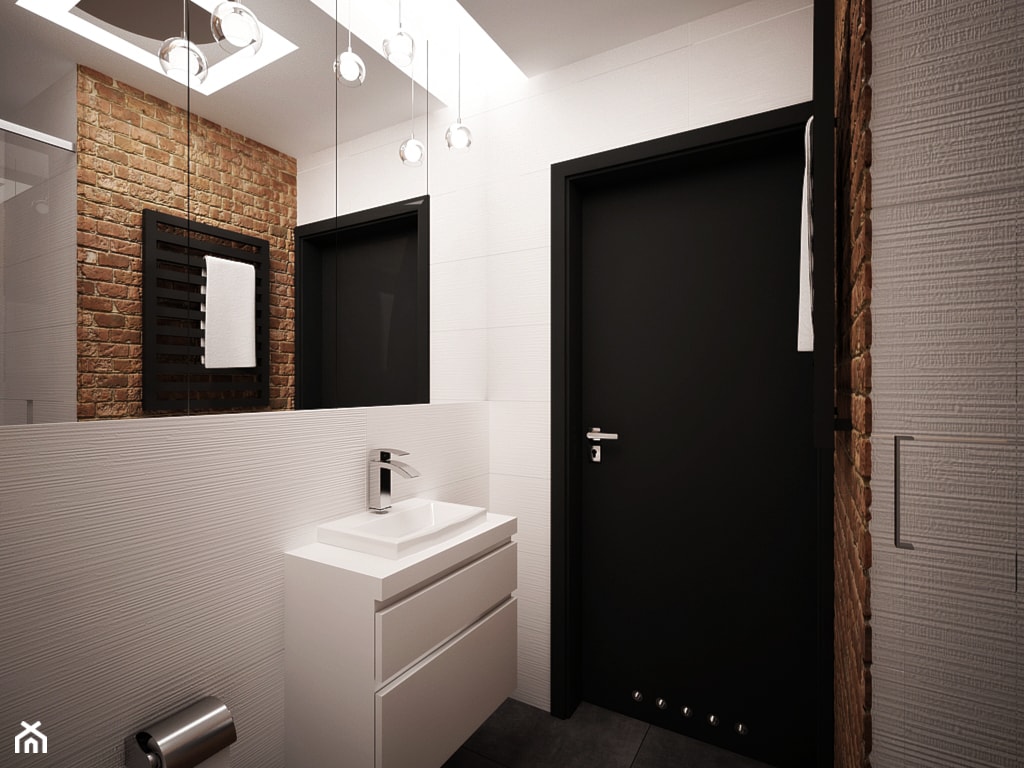 Projekt łazienki Kraków -jedna łazienka w trzech odsłonach - Mała bez okna z lustrem łazienka, styl industrialny - zdjęcie od 3ESDESIGN - Homebook