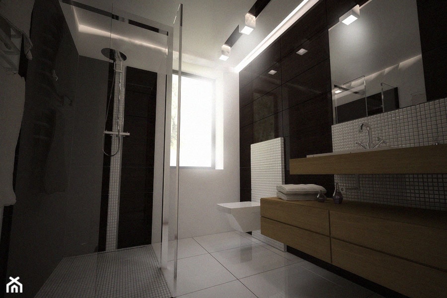 Aranżacja nowoczesnej łazienki - Średnia z punktowym oświetleniem łazienka z oknem, styl minimalistyczny - zdjęcie od 3ESDESIGN - Homebook