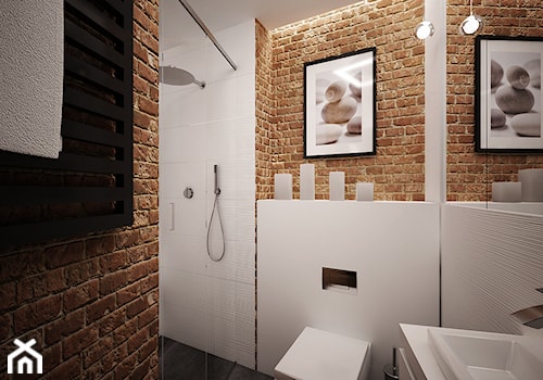 Projekt łazienki Kraków -jedna łazienka w trzech odsłonach - Średnia bez okna z lustrem łazienka, styl industrialny - zdjęcie od 3ESDESIGN