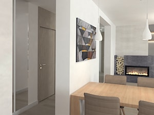 Beż we wnętrzach -Projektowanie wnętrz Kraków - Duży biały szary salon z jadalnią, styl nowoczesny - zdjęcie od 3ESDESIGN