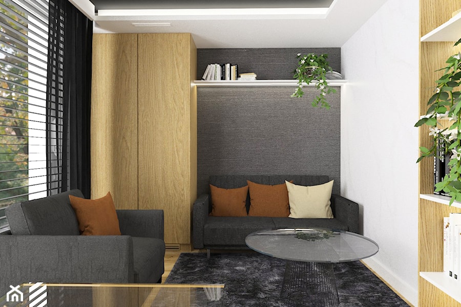 Projektowanie wnętrz Kraków -domowe biuro - Małe w osobnym pomieszczeniu z sofą białe szare biuro, styl tradycyjny - zdjęcie od 3ESDESIGN