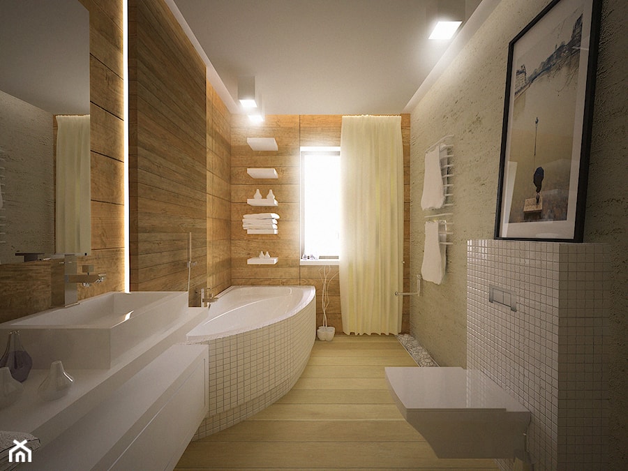 Aranżacja łazienki - Średnia łazienka z oknem, styl nowoczesny - zdjęcie od 3ESDESIGN