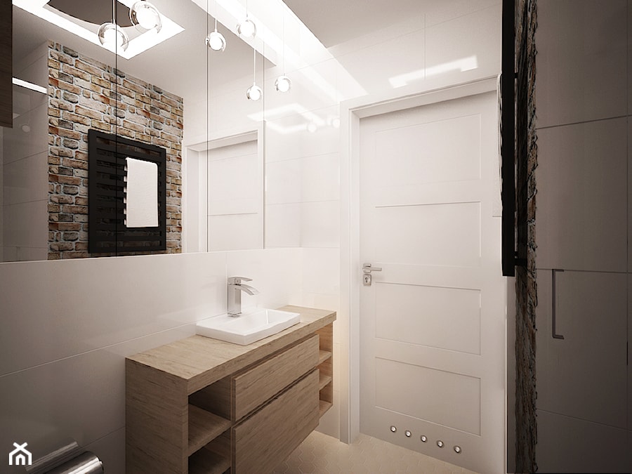 Projekt łazienki Kraków -jedna łazienka w trzech odsłonach - Mała bez okna z lustrem łazienka, styl industrialny - zdjęcie od 3ESDESIGN