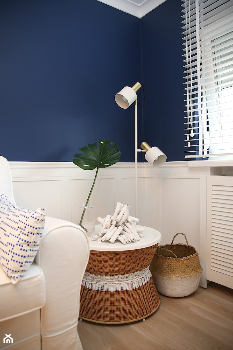 Gabinet Zielona Góra - Małe w osobnym pomieszczeniu z sofą białe niebieskie biuro, styl tradycyjny - zdjęcie od StanglewiczDizajn