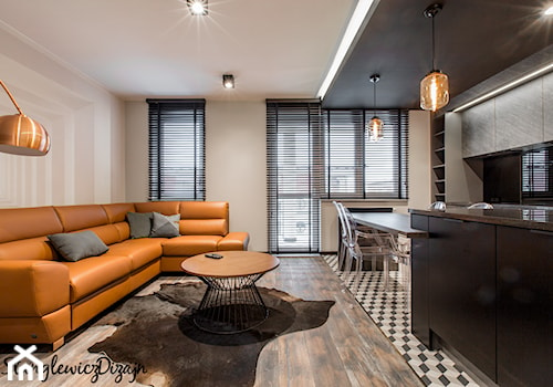 Mieszkanie Zielona Góra - Mały beżowy salon z kuchnią z jadalnią, styl nowoczesny - zdjęcie od StanglewiczDizajn