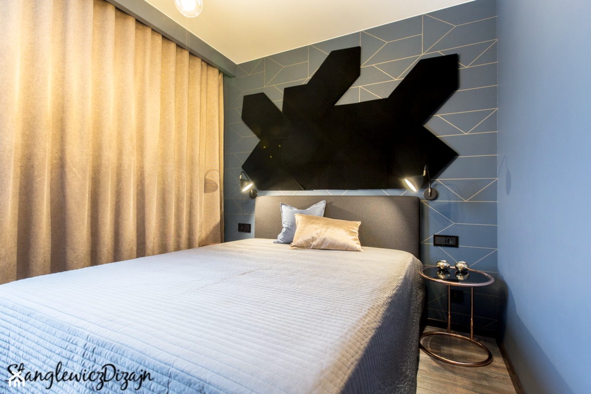 Mieszkanie Zielona Góra - Mała niebieska sypialnia, styl nowoczesny - zdjęcie od StanglewiczDizajn - Homebook