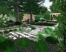Portfolio - Duży z nawierzchnią pokrytą kostką brukową ogród tropikalny za domem z altaną z huśtawką ... - zdjęcie od Magdalena Siemieniecka - Homebook