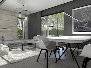 DOM POKAZOWY minimal - Duża czarna jadalnia w salonie, styl minimalistyczny - zdjęcie od gradomska architekci