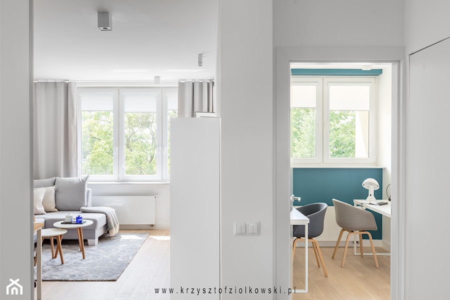 Mieszkanie 50 m² - Mały biały hol / przedpokój, styl skandynawski - zdjęcie od Projektowanie Wnętrz Krzysztof Ziółkowski