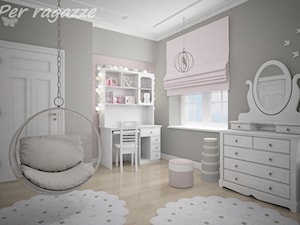 Białe meble dla dziewczynki - Średni różowy szary pokój dziecka dla nastolatka dla dziewczynki, styl tradycyjny - zdjęcie od perragazze.pl