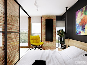Śmiałego | Lublin - Mała czarna sypialnia z balkonem / tarasem, styl nowoczesny - zdjęcie od H+ Architektura