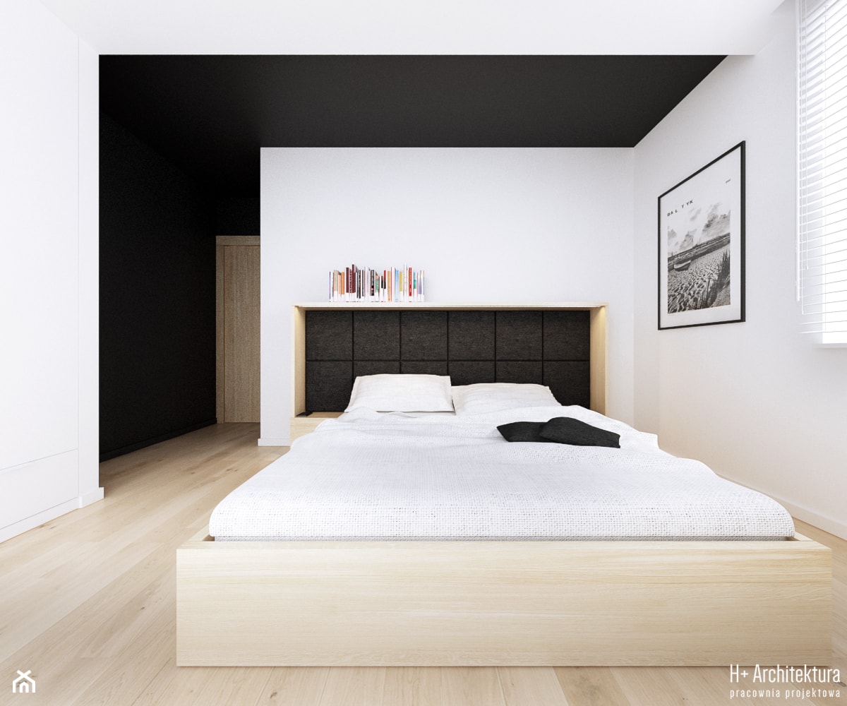 Konwaliowa 02 | Turka - Średnia biała czarna sypialnia, styl nowoczesny - zdjęcie od H+ Architektura - Homebook