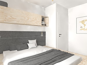 Biel czerń, drewno i błękit - Średnia biała sypialnia, styl nowoczesny - zdjęcie od DYLIK DESIGN