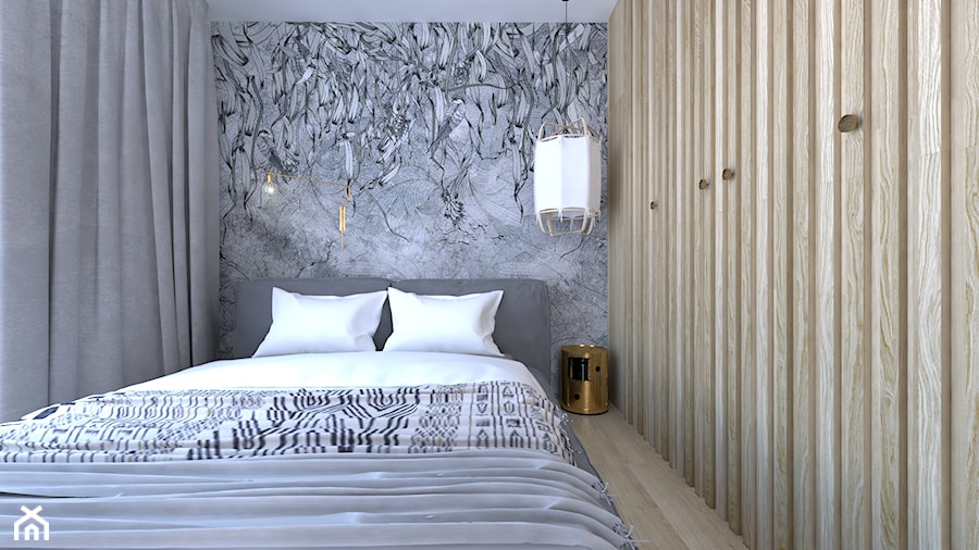 Czerń | Złoto | Loft - Mała szara sypialnia, styl nowoczesny - zdjęcie od DYLIK DESIGN