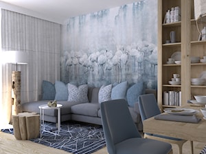 Mieszkanie w błękitach - Mały biały szary salon z jadalnią, styl nowoczesny - zdjęcie od DYLIK DESIGN