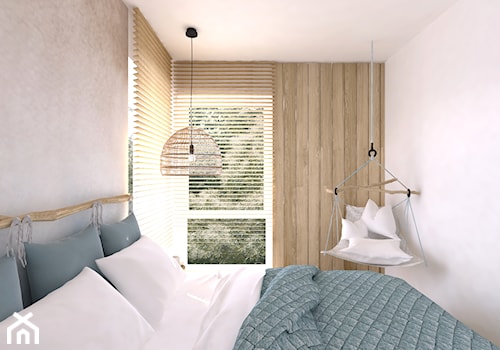 Mieszkanie w błękitach - Mała biała szara sypialnia, styl rustykalny - zdjęcie od DYLIK DESIGN