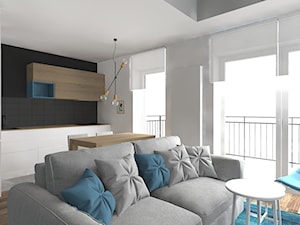 Biel czerń, drewno i błękit - Salon, styl nowoczesny - zdjęcie od DYLIK DESIGN