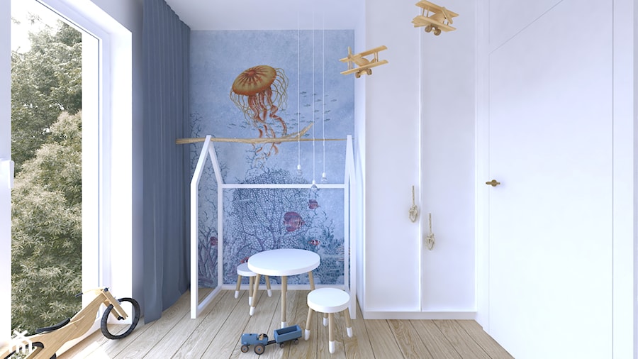 Mieszkanie w błękitach - Mały biały pokój dziecka dla dziecka dla chłopca, styl nowoczesny - zdjęcie od DYLIK DESIGN