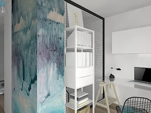 Biel czerń, drewno i błękit - Małe w osobnym pomieszczeniu szare biuro, styl nowoczesny - zdjęcie od DYLIK DESIGN