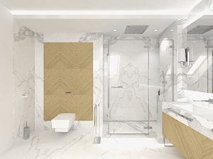 Biel i glamour - Duża z dwoma umywalkami z punktowym oświetleniem łazienka, styl glamour - zdjęcie od DYLIK DESIGN