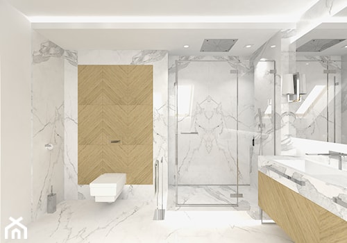 Biel i glamour - Duża z dwoma umywalkami z punktowym oświetleniem łazienka, styl glamour - zdjęcie od DYLIK DESIGN