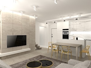 Beż i złoto - Średni szary salon z kuchnią z jadalnią, styl nowoczesny - zdjęcie od DYLIK DESIGN