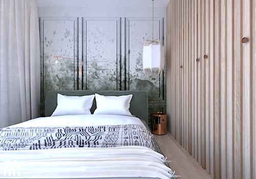 Zieleń | Miedź | Drewno - Mała szara sypialnia, styl nowoczesny - zdjęcie od DYLIK DESIGN