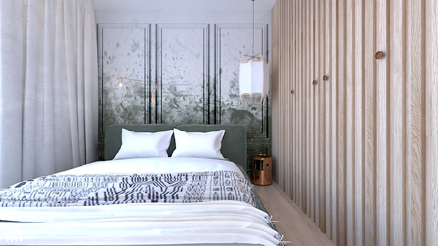 Zieleń | Miedź | Drewno - Mała szara sypialnia, styl nowoczesny - zdjęcie od DYLIK DESIGN