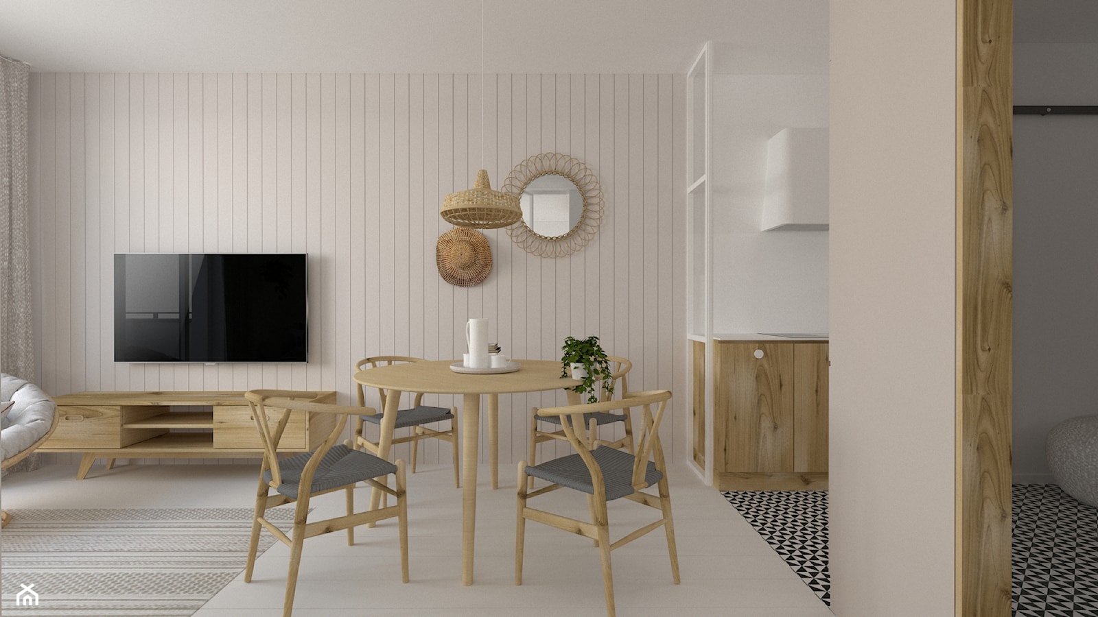 Boho | Rustykalnie - Średni szary salon z kuchnią z jadalnią, styl rustykalny - zdjęcie od DYLIK DESIGN - Homebook