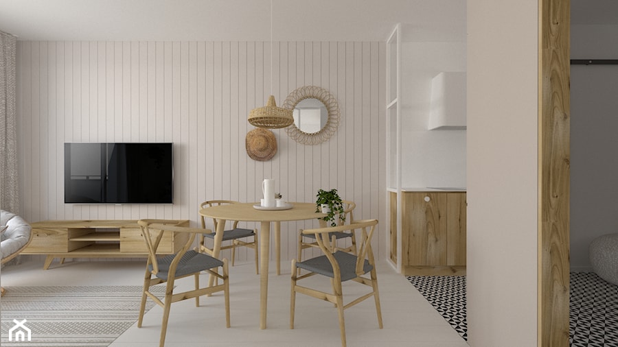 Boho | Rustykalnie - Średni szary salon z kuchnią z jadalnią, styl rustykalny - zdjęcie od DYLIK DESIGN