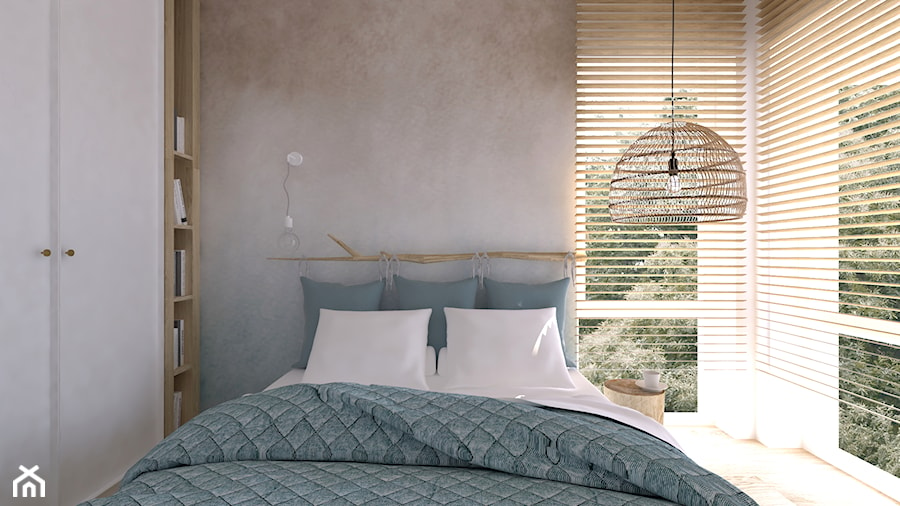Mieszkanie w błękitach - Mała szara sypialnia, styl rustykalny - zdjęcie od DYLIK DESIGN