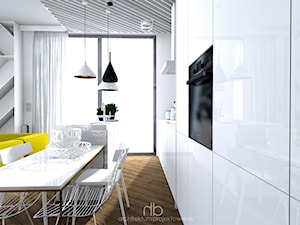 Parter domu/ salon z aneksem kuchennym gabinet - Kuchnia, styl nowoczesny - zdjęcie od hb architektura.projektowanie