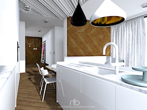 Parter domu/ salon z aneksem kuchennym gabinet - Kuchnia, styl nowoczesny - zdjęcie od hb architektura.projektowanie