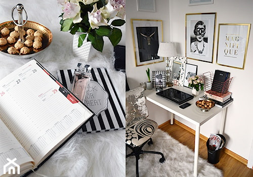 Biurko osobiste - Średnie białe z fotografiami na ścianie biuro, styl glamour - zdjęcie od Zoyka HOME