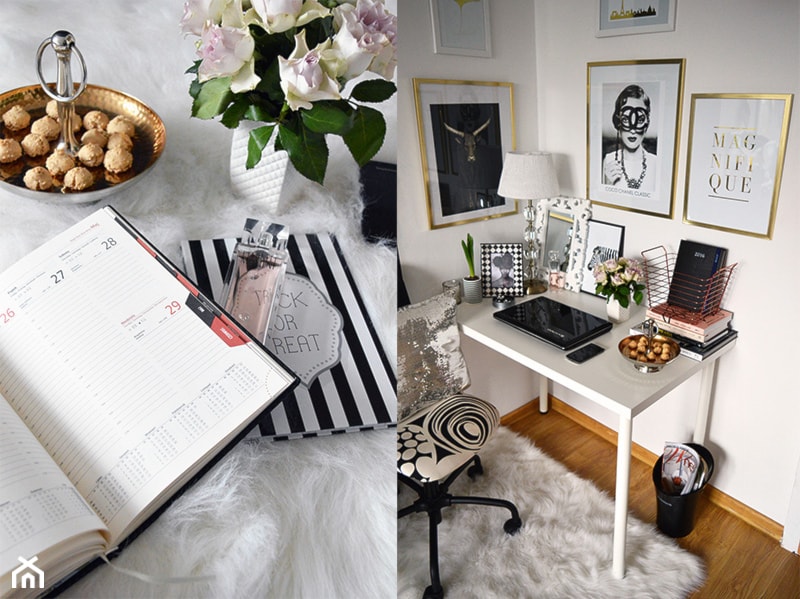 Biurko osobiste - Średnie białe z fotografiami na ścianie biuro, styl glamour - zdjęcie od Zoyka HOME