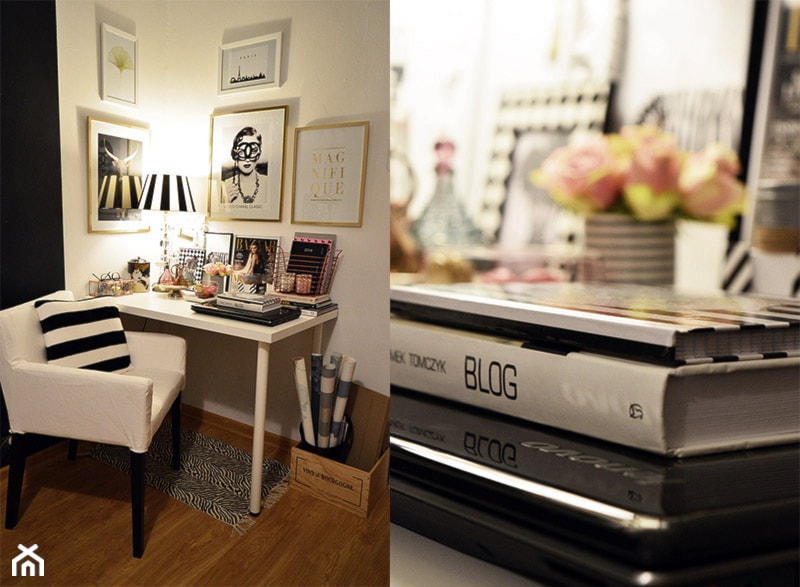 Biurko osobiste - Małe białe biuro, styl glamour - zdjęcie od Zoyka HOME