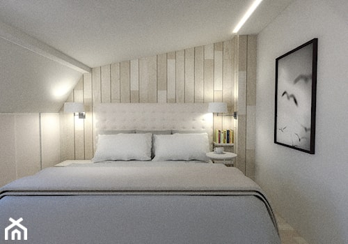 Mieszkanie w szarościach w stylu skandynawskim - Mała biała sypialnia na poddaszu, styl skandynawski - zdjęcie od Limonka Design Group